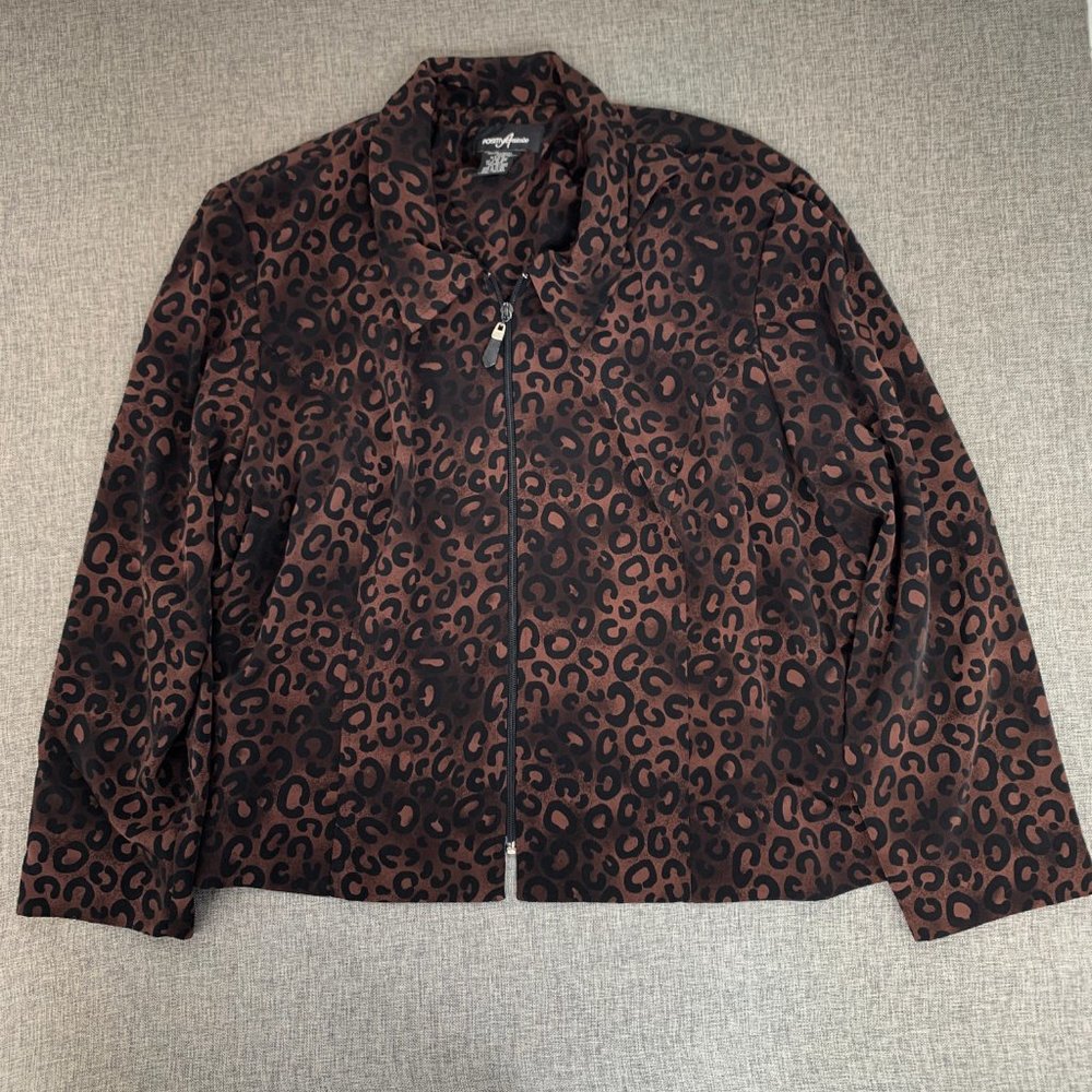 Positive Attitude Leopard Jacket Super Lightweight Zipper Closure Size 22 Brown